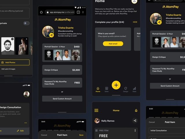 AtomPay mobile application screens